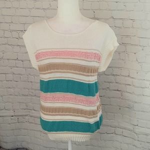 Boutique Sleeveless Cream Pink Turquoise Knit Sweater Size S